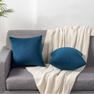 18x18 2pk Blue Velvet Pillow Covers